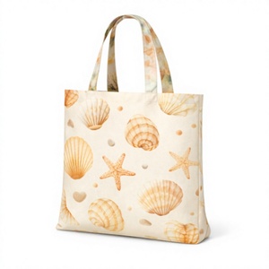 Sac fourre-tout de plage pour femme avec motif coquillages et étoiles de mer, en toile, style minimaliste estival, fermeture éclair, broderie - Product Image 1
