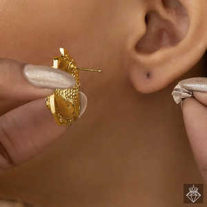 Pendientes de aro antideslustre de rosa dorada PRAO, joyería de oreja de rosa dorada a la moda - Product Image 3