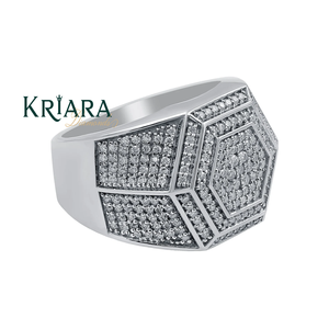 Bague Cocktail Hexagonale en Moissanite pour Homme, Argent 925, Sertissage Pavé Or, Bijoux de Luxe Unisexe - Product Image 2