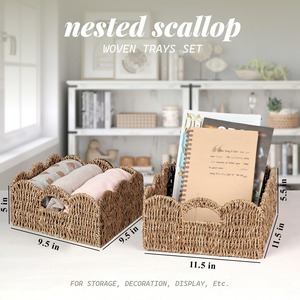 Set of 2 Seagrass <b>Baskets</b> with Shell-shaped Rims Handmade <b>Storage</b> <b>Basket</b> Wholesale eco-friendly Made in Viet Nam - Product Image 3