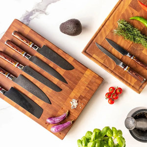 Damascus Steel <b>Knife</b> <b>Set</b> 7-Piece Wood Handle Polished Blade <b>Sharp</b> Chef <b>Knives</b> Ambidextrous Professional chef <b>knife</b> <b>set</b> - Product Image 4