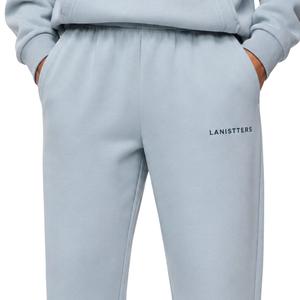 Men's Light Blue Fleece Sweatpants Wide Leg Relaxed Fit Casual <b>Trousers</b> <b>Elastic</b> <b>Waist</b> Custom Logo Streetwear Pants OEM - Product Image 3