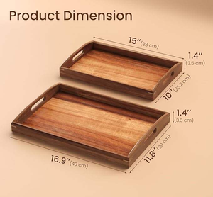 Acacia Wood Set of 2 Serving Tray with Handles,Large & Small Food Serving Trays for Coffee Table, Kitchen Counter, <b>Breakfast</b> - Product Image 6