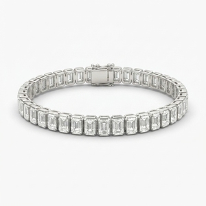 9k White <b>Gold</b> Lab Grown Diamond Emerald Cut Tennis Bracelet Elegant Lightweight Bezel Set IGI Certified Jewelry for Women Daily - Product Image 2