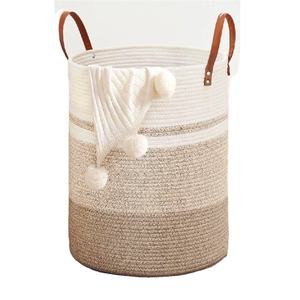 Panier de rangement haut en jute et coton tissé, moderne, lavable et de haute qualité, pour la lessive, la décoration du salon, les coussins, les couvertures et les jouets - Product Image 1