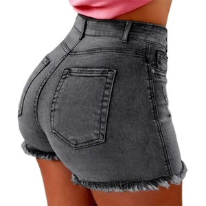 Shorts de Mezclilla de Cintura Alta para Mujer, Color Sólido, Corte Ajustado, Lavado Desgastado, Dobladillo Deshilachado, Estilo Casual de Verano - Product Image 6