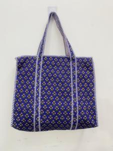 Indian Handmade Quilted Cotton <b>Boho</b> Style Drawstring Closure Shoulder Straps Large Tote <b>Bag</b> Women Blue Reusable Shopper Bulk - Product Image 1