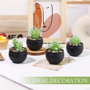Ensemble de 6 petites plantes succulentes artificielles avec pots noirs pour la décoration de la chambre, du salon, du bureau ou des étagères de la salle de bain - Product Image 6