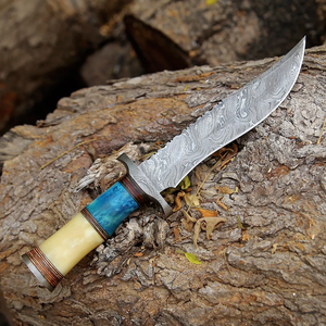 Cuchillo de caza LEGACY BLADES hecho a mano con hoja fija de acero de Damasco, punta caída, filo plano, mango de madera, grado industrial OEM - Product Image 5