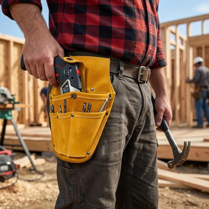 Étui pour perceuse en cuir véritable, robuste, porte-outils, pochette de chantier pour électricien, charpentier, travaux de construction, personnalisable, à vendre - Product Image 1