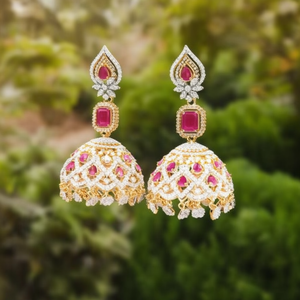 Gold Plated Pearl Drop Jhumka Earrings-Trendy Bohemian Tassel Geometric Design Oxidized Polish Claw Setting for Wedding Party - Product Image 3