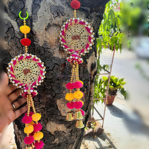 Adorno Colgante de Diseño Antiguo con Gotta Patti, Chakri Shubh y Labh, con Moti y Pompones, para Decoración del Hogar y Festividades - Product Image 2