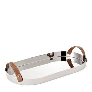 Luxury Silver Stainless Steel Serving Tray with Leather Handles Decorative <b>Rectangular</b> Metal <b>Mirror</b> Plate for Hotel Home Decor - Product Image 2