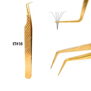 Pinzas de cejas de acero inoxidable dorado Plasma Punta puntiaguda de fibra Nano Grip para herramientas de pinzas de pestañas para extensión de pestañas de volumen - Product Image 2