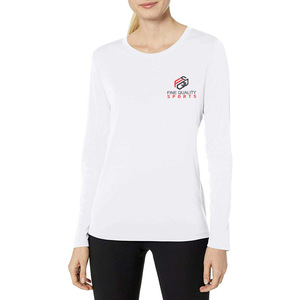 T-shirt à manches longues col rond pour femme, 100 % coton, coupe oversize, anti-boulochage, décontracté, sport, logo imprimé sur le devant - Product Image 1