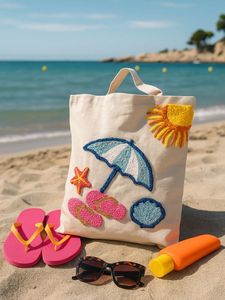 Bolso de mano de lona de algodón con patrón de frutas bordado, bolso de compras con cuentas, bolso de hombro reutilizable para el mercado de verduras - Product Image 4