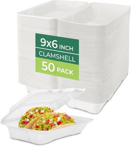 Canejoy Disposable Bagasse <b>Takeaway</b> Food <b>Container</b> 6x9 Inch with Lid Modern Design Biodegradable Recyclable BPA Free - Product Image 3