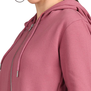 Sudadera con capucha de algodón liso teñido y personalizado para mujer, con hombros caídos, cremallera y logotipo a la moda - Product Image 5