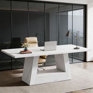 Scrivania Direzionale in Finto Marmo e Legno, Elegante Scrivania da Ufficio - Product Image 1