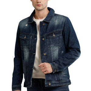 Streetwear oversized <b>men</b> <b>denim</b> <b>jacket</b> ripped design thick lined blue jean outerwear sherpa collar for winter casual - Product Image 1