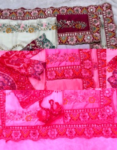 Hand Drawn Embroidered Floral Women Set Traditional Indian <b>Saree</b> <b>Blouse</b> and Dupatta Modest Party Wedding Wear - Product Image 2