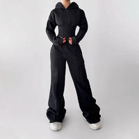 Survêtement 2 pièces OEM personnalisé pour femme, coupe régulière, motif uni, respirant, imperméable, en polaire, avec sweat à capuche et pantalon de survêtement, collection automne