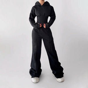 Survêtement 2 pièces en molleton uni coupe classique pour femme, personnalisé OEM, automne - Product Image 1