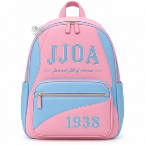 กระเป๋าเป้สะพายหลัง JJOA Jack and Jill of America สีชมพูฟ้า ปักลาย สำหรับโรงเรียนและการเดินทาง  แบบขายส่ง รับทำตามสั่ง  พร้อมบริการสลักชื่อส่วนตัว - Product Image 1