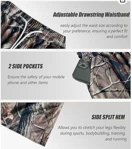Shorts pour hommes à imprimé camouflage, taille à cordon de serrage, respirants, décontractés, 100% polyester, tissu tissé respirant, confortables - Product Image 3