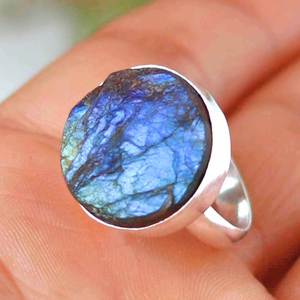 Stylish Labradorite Druzy Gemstone <b>Ring</b> | Natural Raw Stone Silver Plated Multi Flash | <b>Statement</b> Jewelry <b>Ring</b> Wholesale Africa - Product Image 4