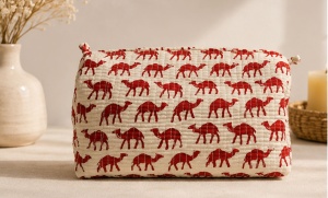 <b>Quilted</b> Cotton Camel Print <b>Makeup</b> <b>Bag</b> Red Cosmetic Pouch Travel Toiletry Organizer Foldable Multifunction Handmade Indian <b>Bag</b> - Product Image 4