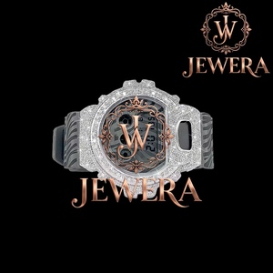 Reloj de Pulsera de Lujo con Diamantes de Imitación en Gris Mossinate y Correa de Goma, Elegante Reloj de Pulsera con Diamantes de Imitación en Blanco Mossinate y Correa de Goma, Venta al Por Mayor - Product Image 1