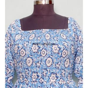 Vestido Maxi de Verano para Mujer, 100% Algodón, Hecho a Mano, Ecológico, Transpirable, Holgado, con Estampado Floral, Cuello en V, Manga Abullonada, Cintura Natural, para Uso Diario - Product Image 2