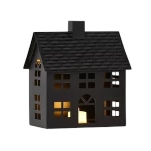 Decoración Navideña de Madera Tradicional, Adorno Festivo Hecho a Mano, Color Negro con Ventanas Iluminadas - Product Image 1