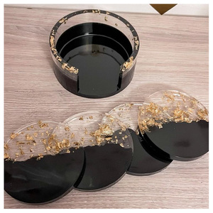 Juego de Posavasos de Ágata Natural con Borde Dorado, Reutilizables, Hechos a Mano, Decorativos, con Caja para Protección de Mesa - Product Image 6