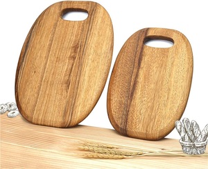 Planche à découper en bois d'acacia de forme ovale avec poignée facile à saisir, surface sûre pour les couteaux, idéale pour la découpe quotidienne, le service et l'utilisation en cuisine - Product Image 5