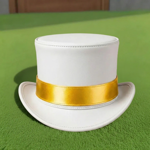 Premium quality custom made Handmade White Gold Leather Top <b>Hat</b> Victorian <b>Steampunk</b> Gothic Cosplay <b>Hat</b> - Product Image 4