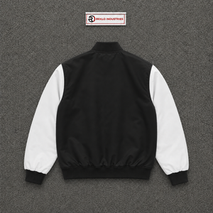 Chaqueta universitaria personalizada de satén negro con mangas blancas, chaqueta bomber de béisbol premium para hombre y mujer, chaqueta Letterman al por mayor - Product Image 6