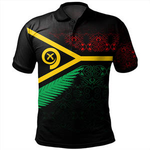 Men's Black Short Sleeve Polo <b>Shirt</b> With Vanuatu Flag Pattern Sublimation Print Regular Fit Casual Design <b>100</b>% <b>Polyester</b> - Product Image 1