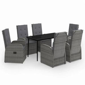 Set da Pranzo da Giardino in Rattan Grigio per 6 Persone, Resistente alle Intemperie, Arredamento da Esterno in Stile Contemporaneo - Product Image 2