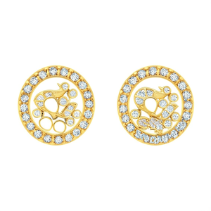 18K Gold Plated Oval Matte Peacock Stud Earrings with Diamond Flower Design - Product Image 2