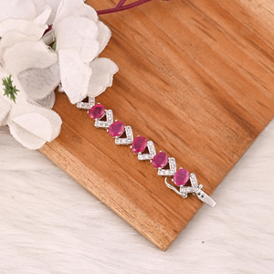 Elegant Glass Filled Ruby & CZ Tennis Bracelet in 925 Sterling <b>Silver</b> Handmade Luxury Fashion Jewelry <b>for</b> Unisex Gift - Product Image 4