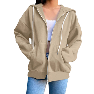 Sweat-shirt à capuche zippé oversize pour femme, coupe ample et décontractée, couleur unie, 100% coton tricoté, manteau d'hiver pour adolescente - Product Image 6