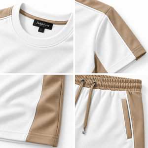 Minimal <b>Men</b> <b>White</b> Beige T Shirt <b>Shorts</b> Co Ord Outfit Clean Panel Design Premium Casual Summer Wear Private Label Clothing - Product Image 6