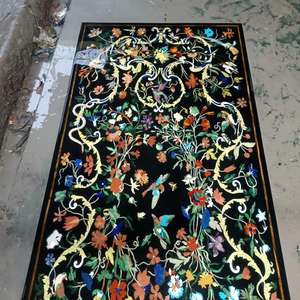 Plateau de table à manger en marbre moderne fait main avec incrustations, motif floral décoratif, dalle de comptoir personnalisée écologique, forme rectangulaire - Agar - Product Image 5