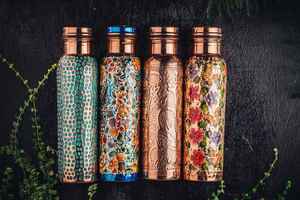 Copper Water Bottle <b>Butterfly</b> Floral Embossed Enamel Design Ayurvedic Drinking Bottle Reusable Gift Travel Bottle - Product Image 5