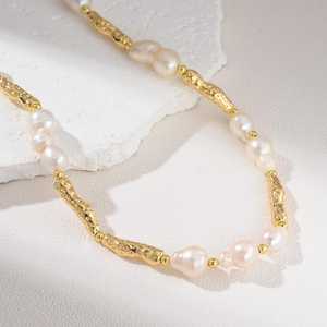 Baroque Freshwater Pearl Necklace 925 Sterling Silver 14K Gold Plated Tube Beaded Choker Elegant Jewelry Women - Product Image 3