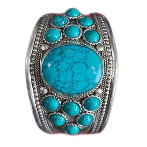 White Silver Plated <b>Copper</b> Alloy Heart Romantic Turquoise Inlay Cuff <b>Bracelets</b> for Unisex - Product Image 3