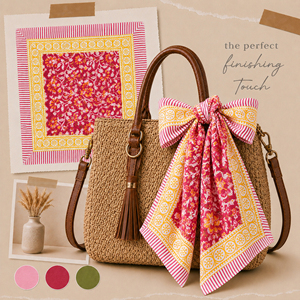 Écharpe carrée en coton imprimé naturellement, motif rouge, jaune et blanc, accessoire décontracté d'été, bandana multifonctionnel de style bohème - Product Image 2