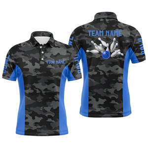 เสื้อและชุดเจอร์ซีย์โบว์ลิ่งแบบถักคุณภาพพรีเมียม สีดำและน้ำเงิน สำหรับทีมชายในลีก - Product Image 2